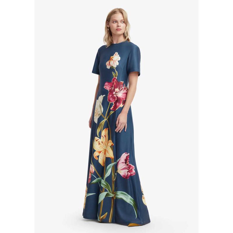 LEO LIN Alice Short Sleeve Maxi Dress - Lily Print In Indigo image number 3